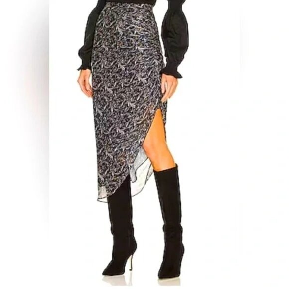 Veronica Beard Herst Asymmetric Ruched Silk Midi Skirt 00 - Picture 1 of 4